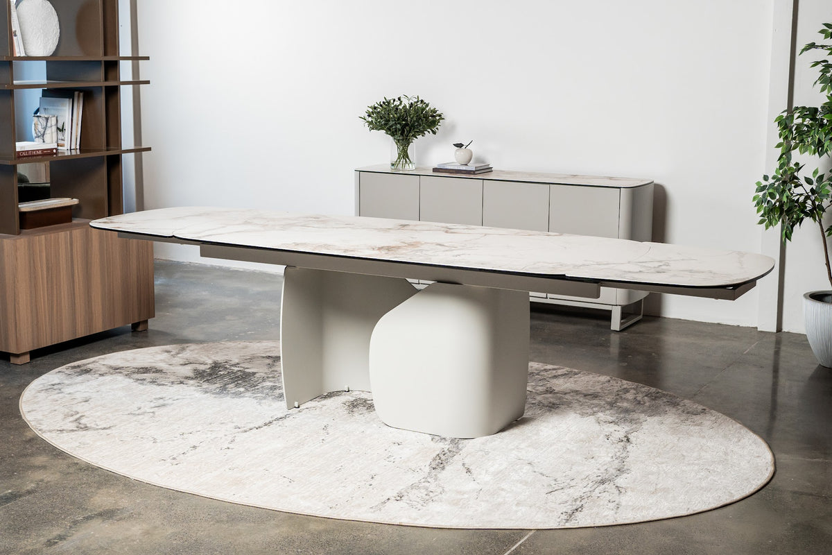 Messina Extension Dining Table Milan White Marble