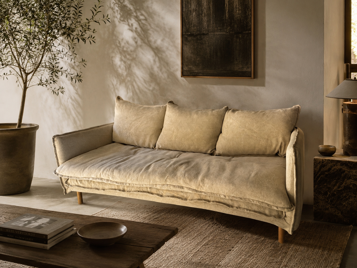 Papaya Lucas 3-Seater Sofa – Natural Beige Belgian Linen