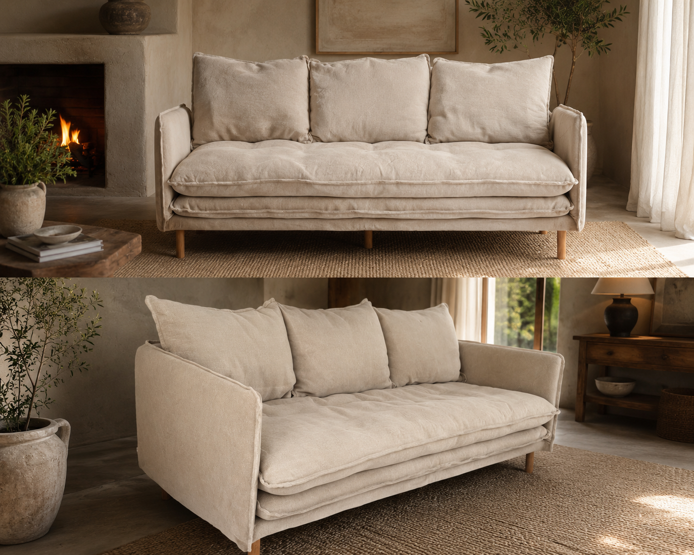 Papaya Lucas 3-Seater Sofa – Natural Beige Belgian Linen