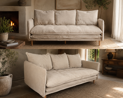Papaya Lucas 3-Seater Sofa – Natural Beige Belgian Linen