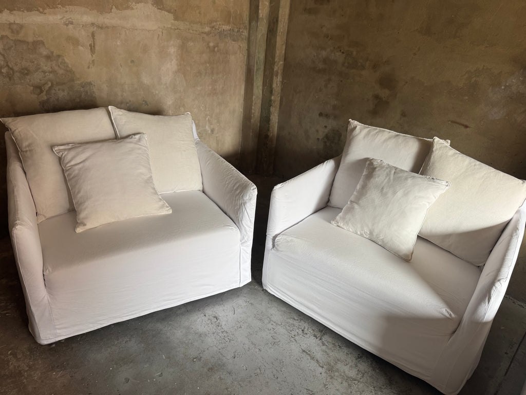 Belgian Linen Armchairs – Lounge Lovers Bronte – $600 each