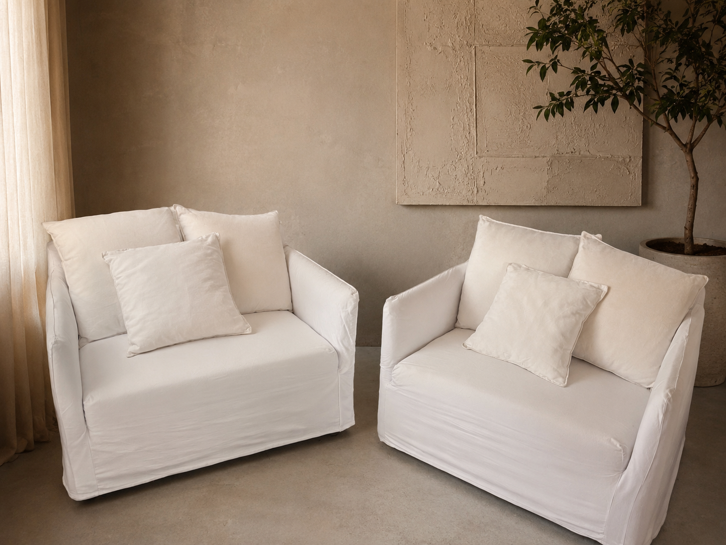 Belgian Linen Armchairs – Lounge Lovers Bronte – $600 each