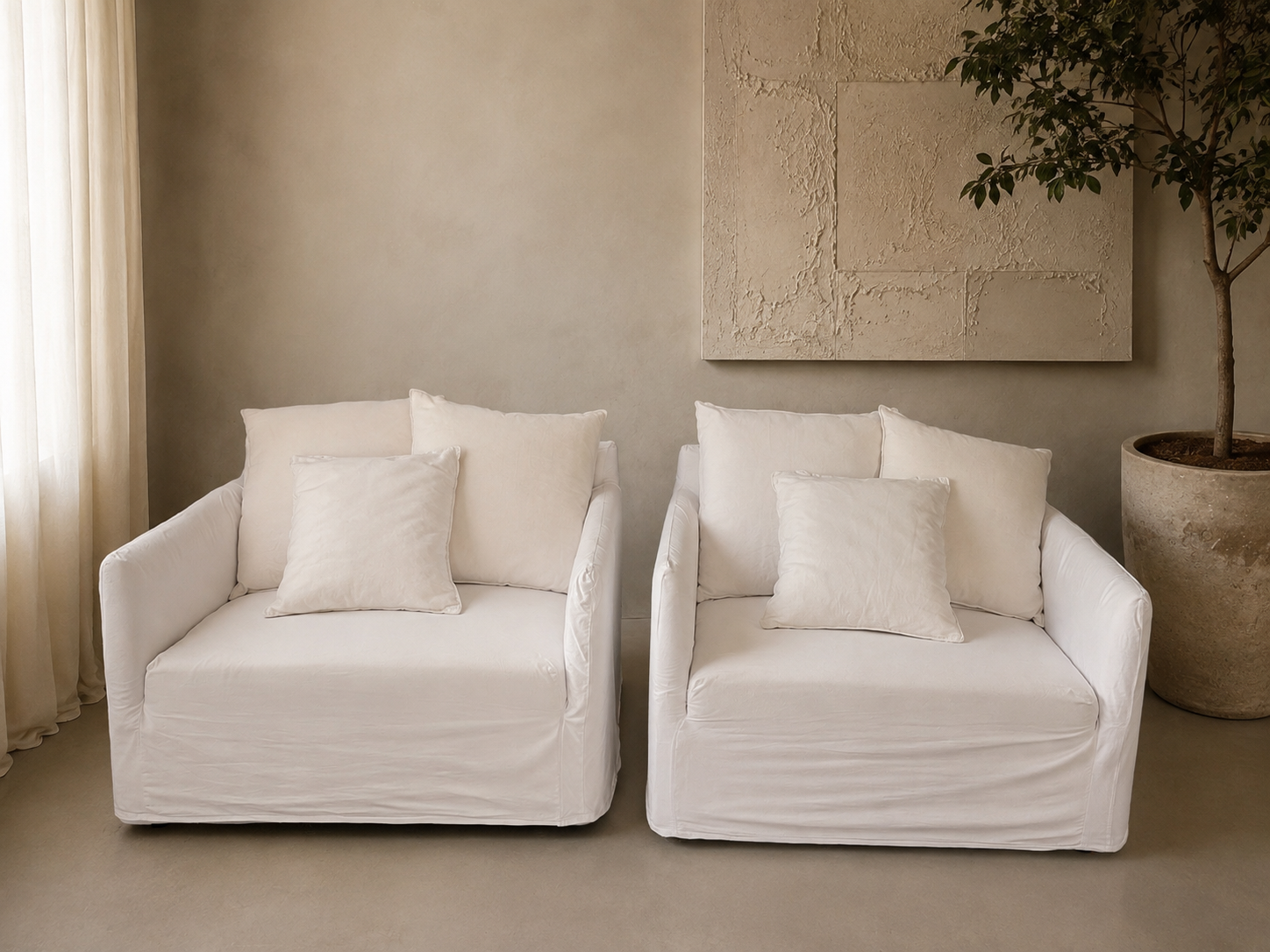 Belgian Linen Armchairs – Lounge Lovers Bronte – $600 each