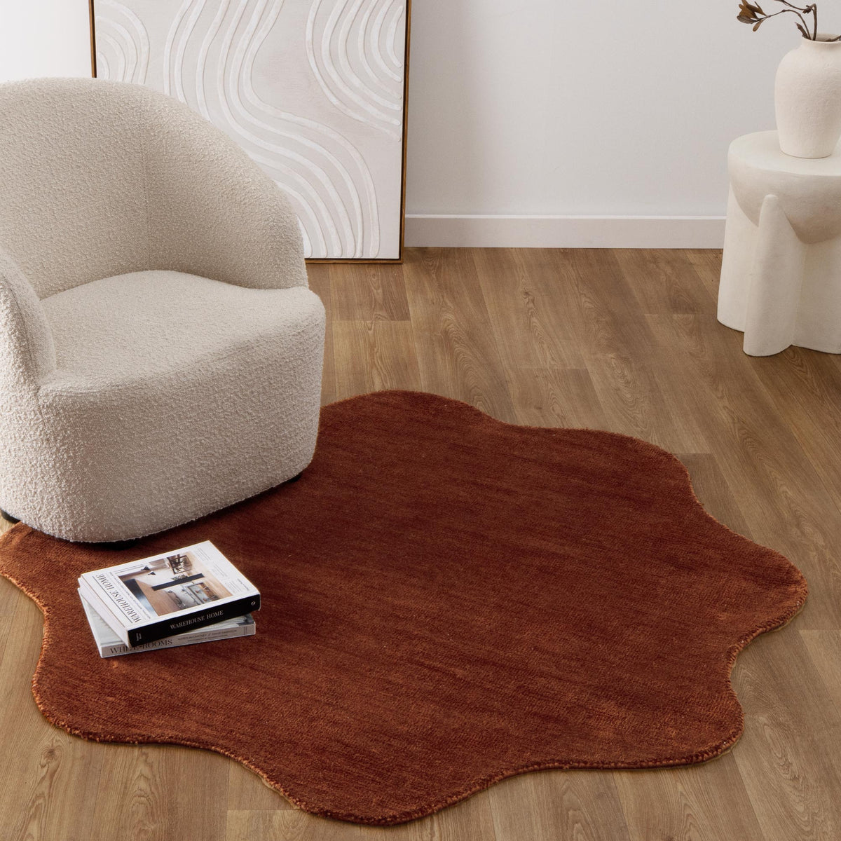 Ollie Scalloped Irregular Round Rug Terracotta