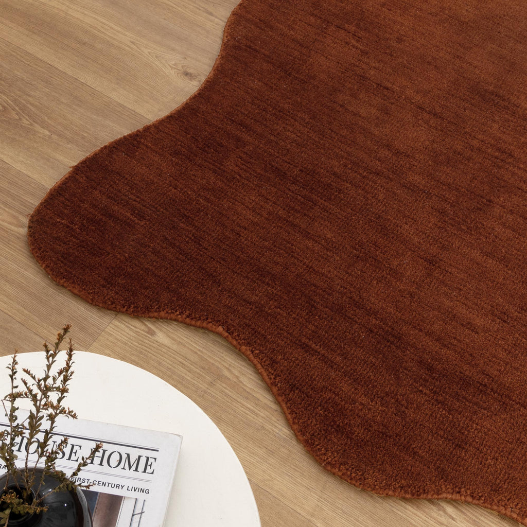 Ollie Scalloped Irregular Round Rug Terracotta