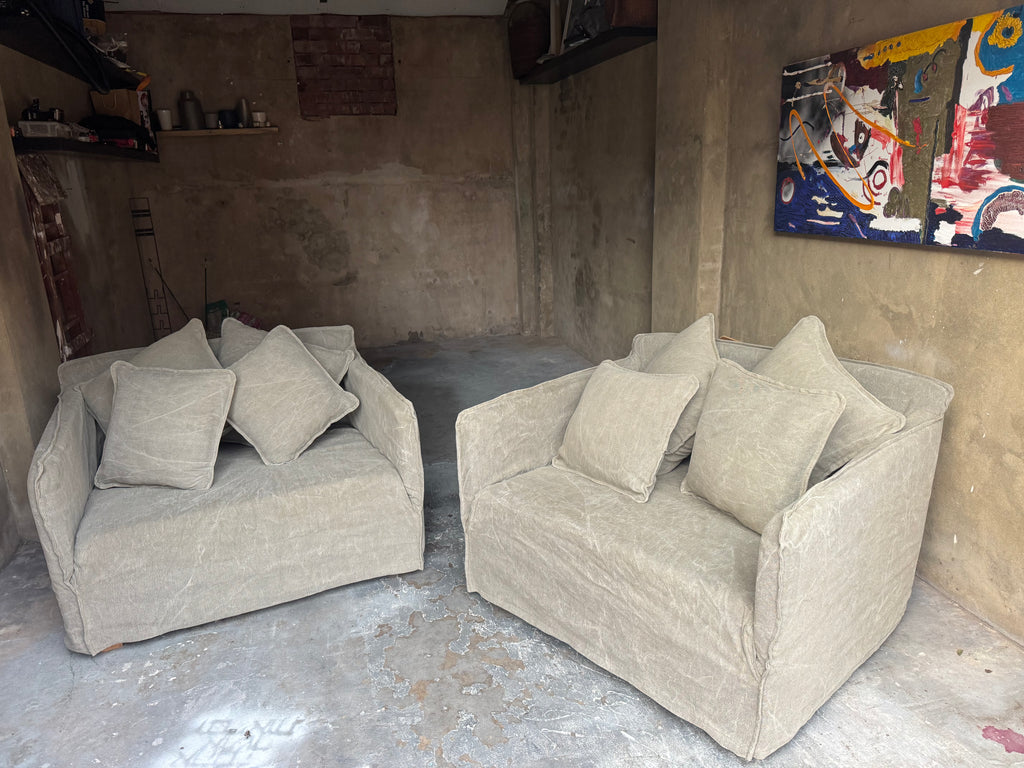 Kalia Linen Armchair Pair – Olive Green