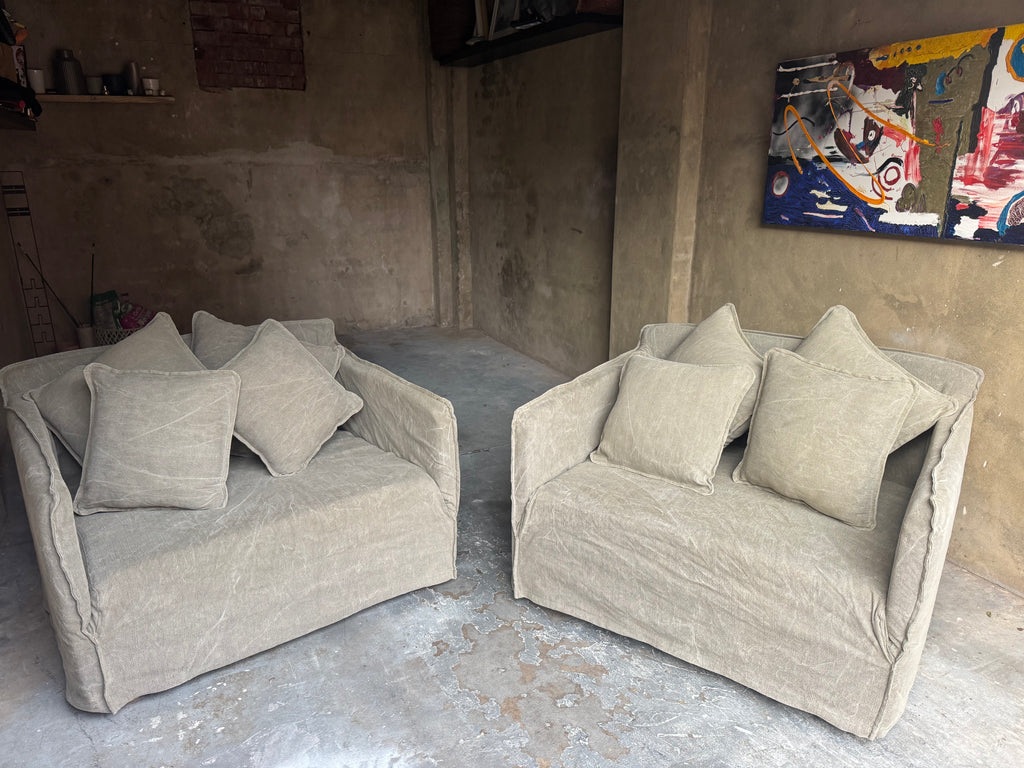Kalia Linen Armchair Pair – Olive Green