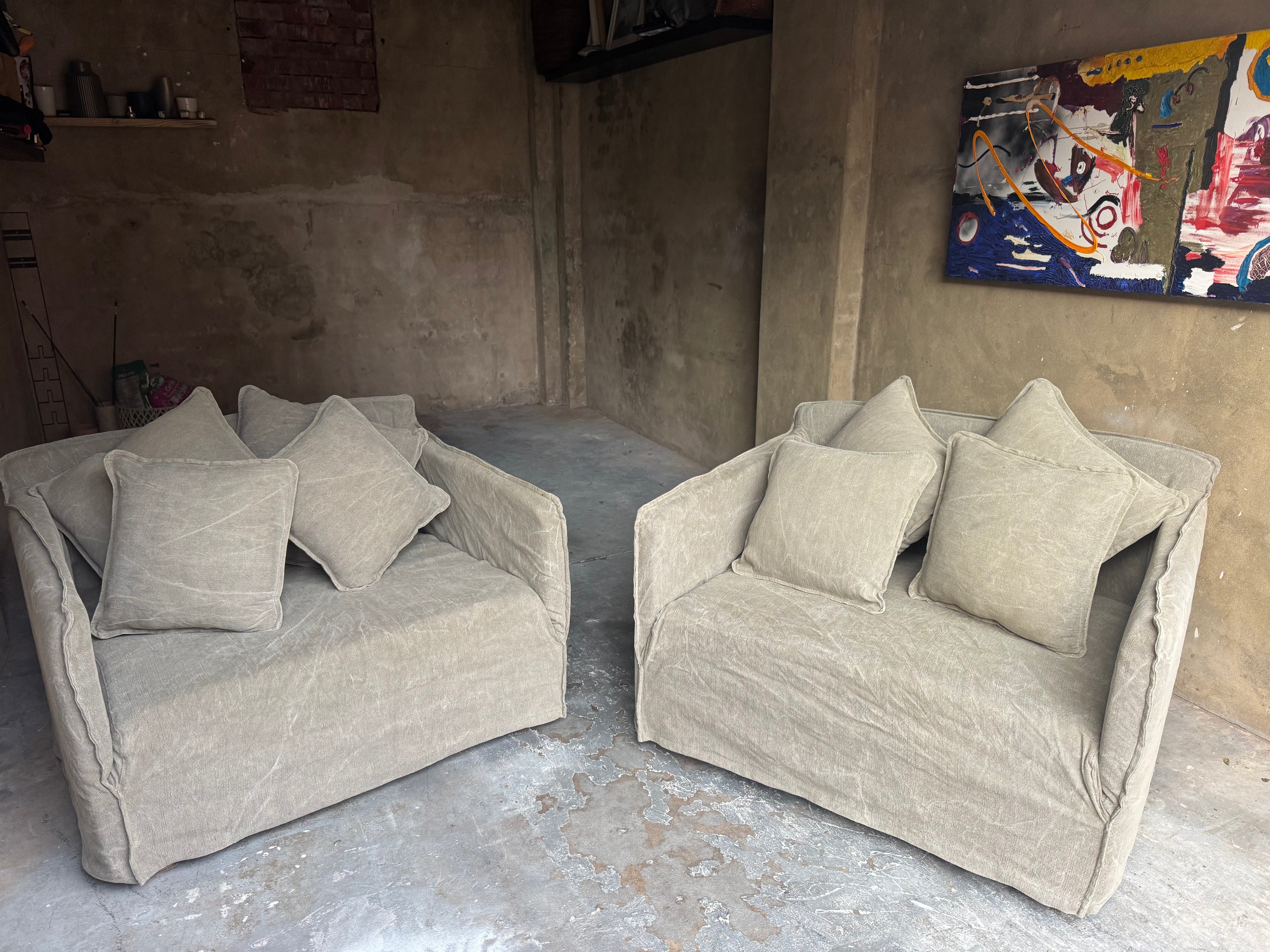 Kalia Linen Armchair Pair – Olive Green