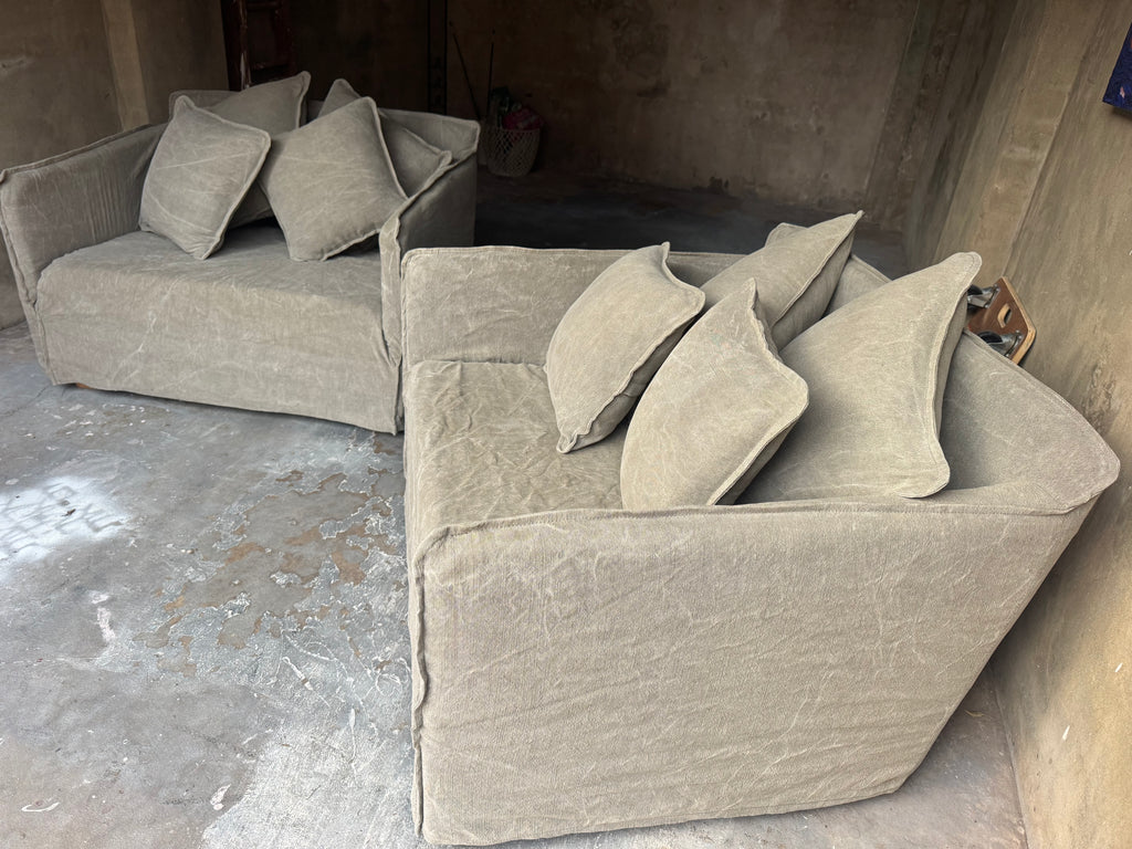 Kalia Linen Armchair Pair – Olive Green