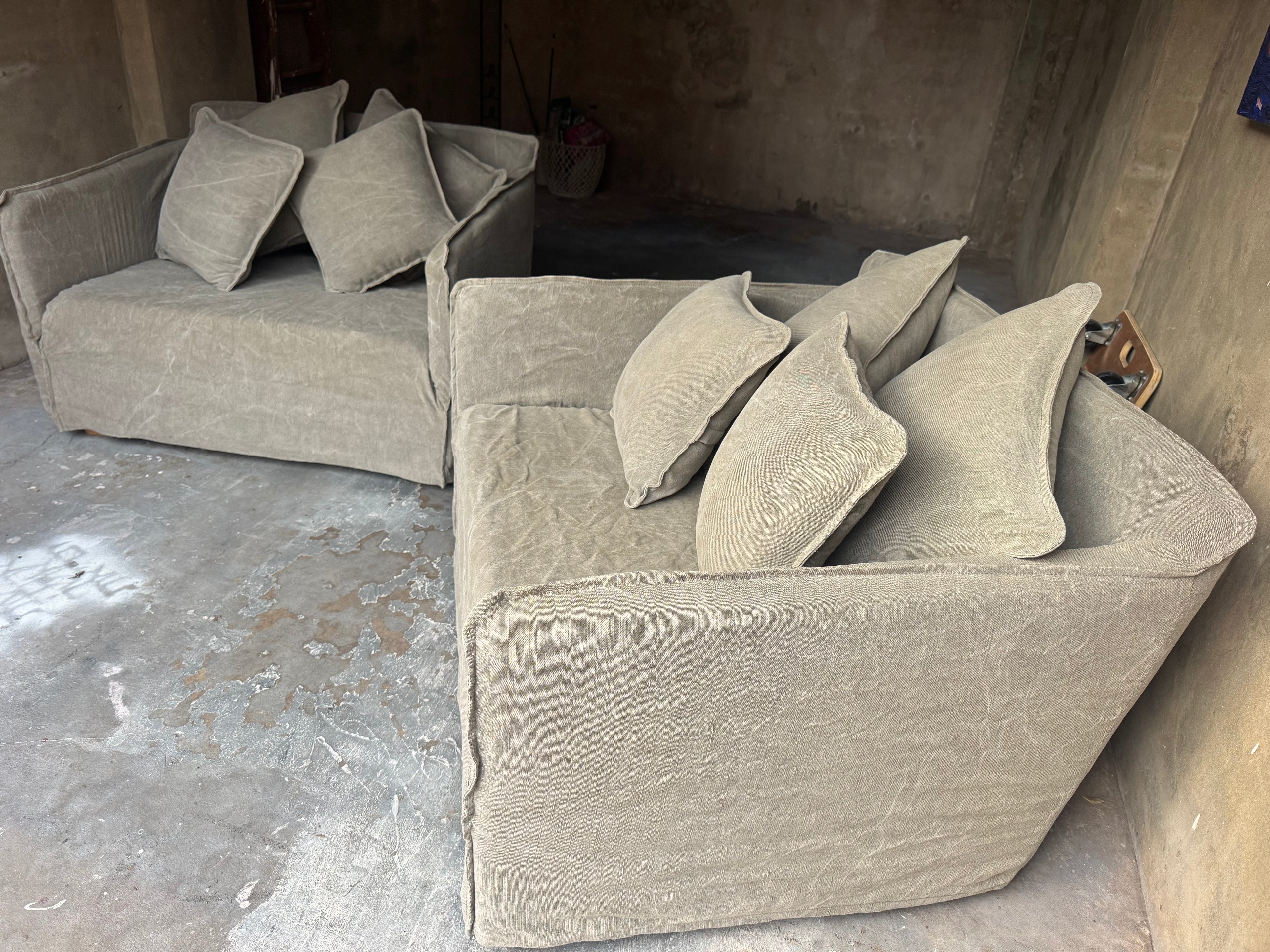 Kalia Linen Armchair Pair – Olive Green